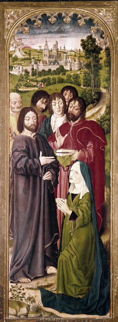 Die Auferweckung des Lazarus: Martha vor Christus (Detail des linken Panels) von Nicolas Froment