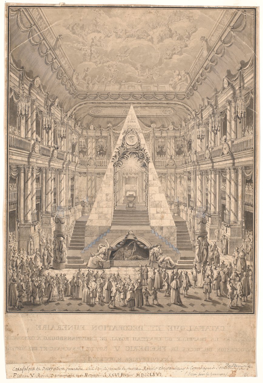 Christiansborg Schlosskapelle mit dem Katafalk von Frederik V. von Nicolas Henri Jardin
