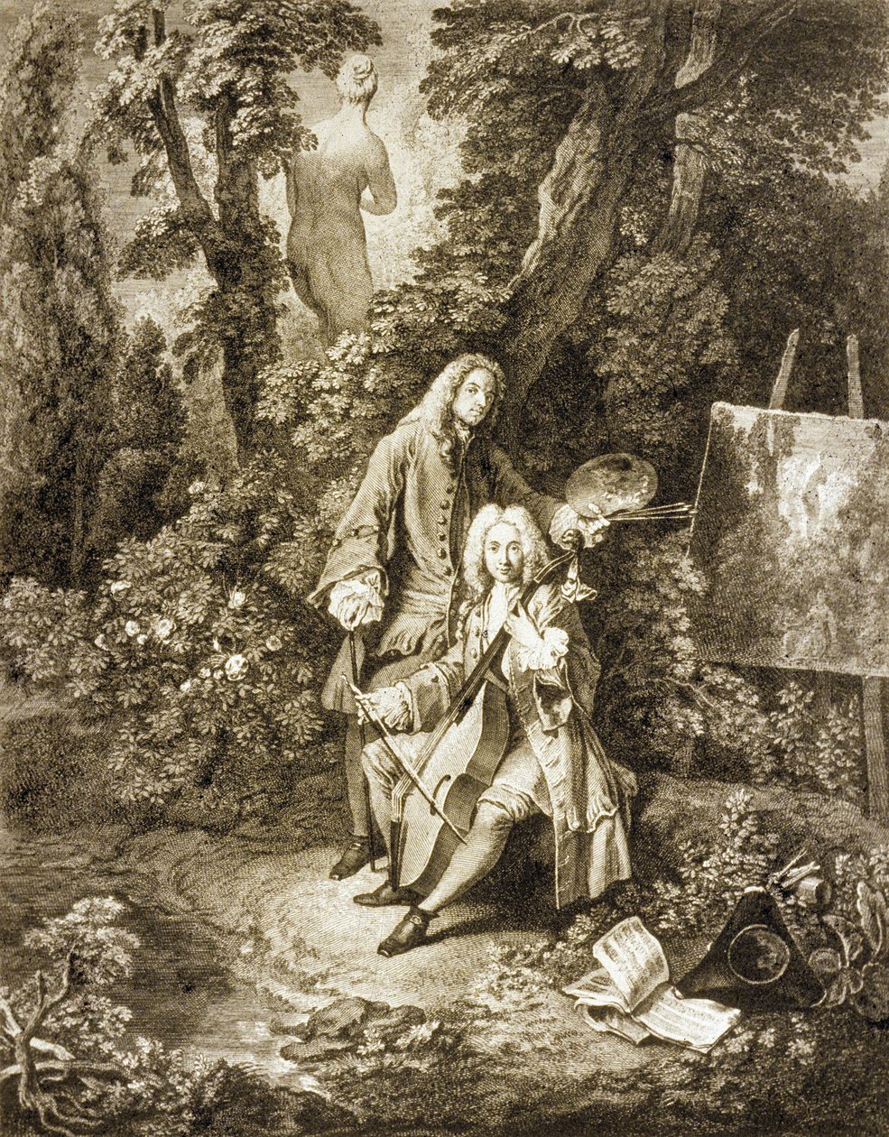 Gentlemen de Jullienne und Watteau in einem Park, nach einem Gemälde von Watteau von Nicolas Henri Tardieu