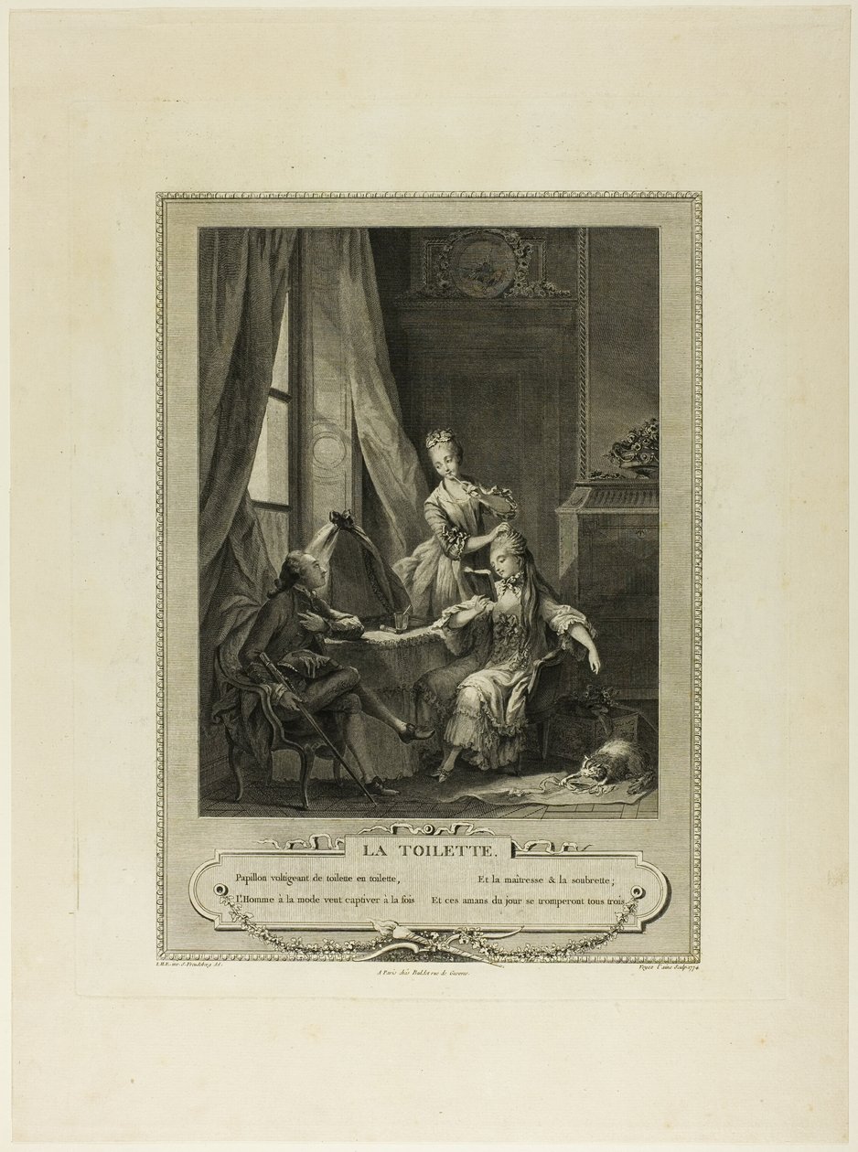 La Toilette, aus Monument du Costume Physique et Moral de la fin du Dix-huitième siècle von Nicolas Joseph Voyez