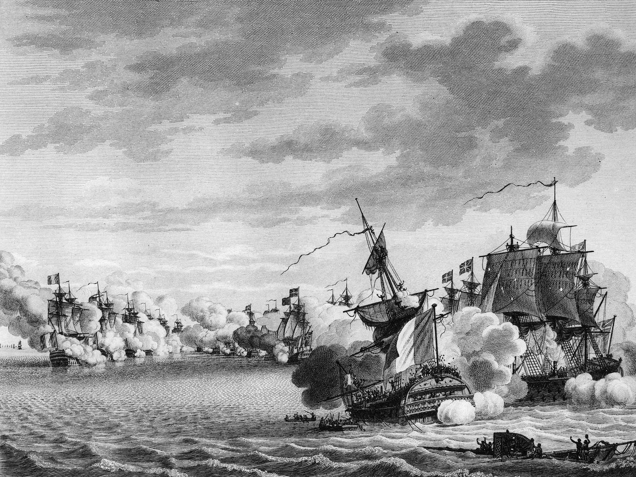 Schlacht des französischen Schiffes „Avenger de Peuple“ unter der Führung von Kapitän Renaudin am 3. Juni von Nicolas Marie (after) Ozanne