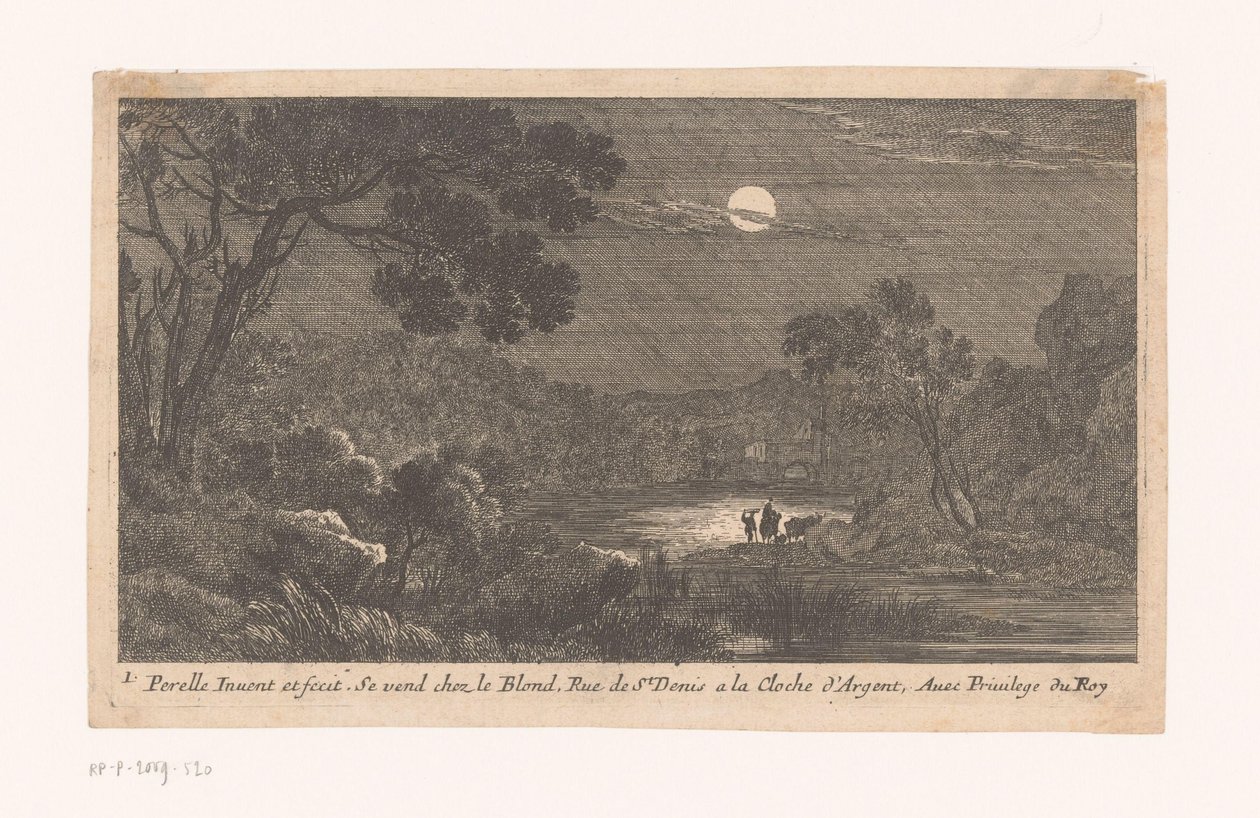 Landschaft bei Nacht mit Reisenden von Nicolas Perelle