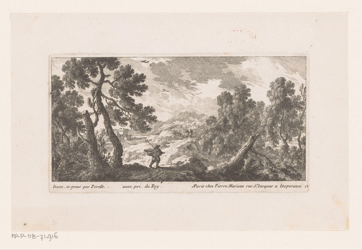 Landschaft mit Mann mit flatterndem Mantel von Nicolas Perelle
