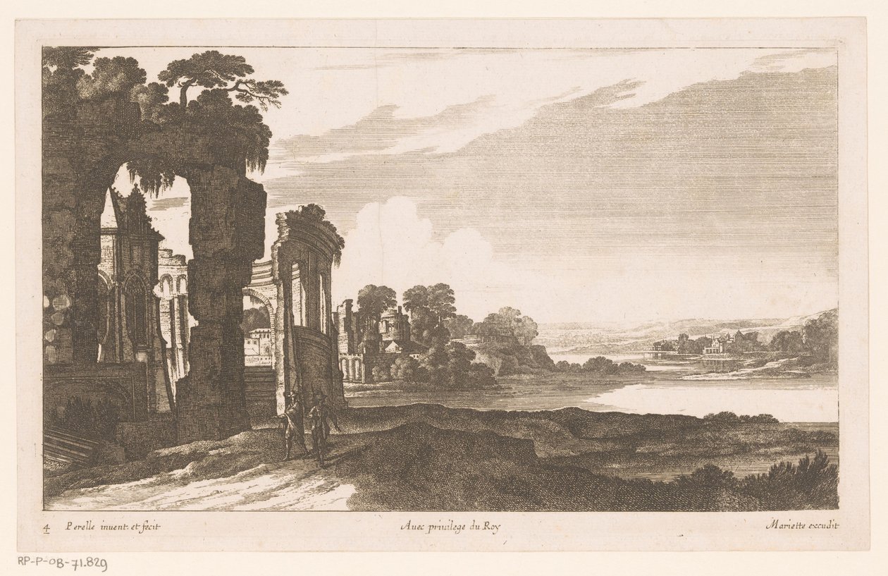 Flusslandschaft mit bewachsenen Ruinen von Nicolas Perelle