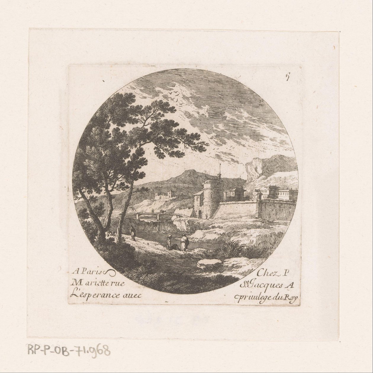 Festungsstadt und Figuren bei einem Baum von Nicolas Perelle