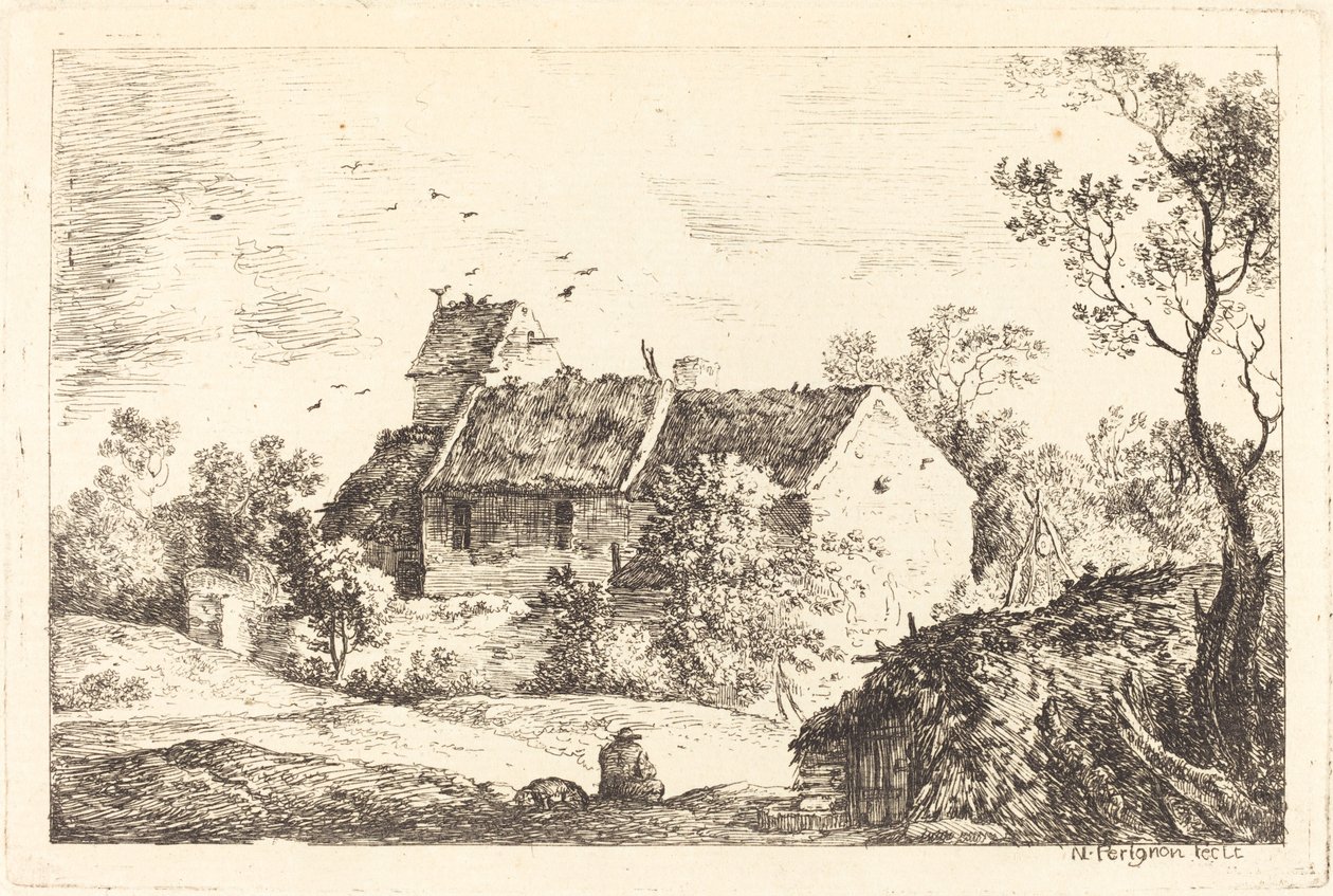Haus mit Taubenschlag in einer hügeligen Landschaft von Nicolas Perignon