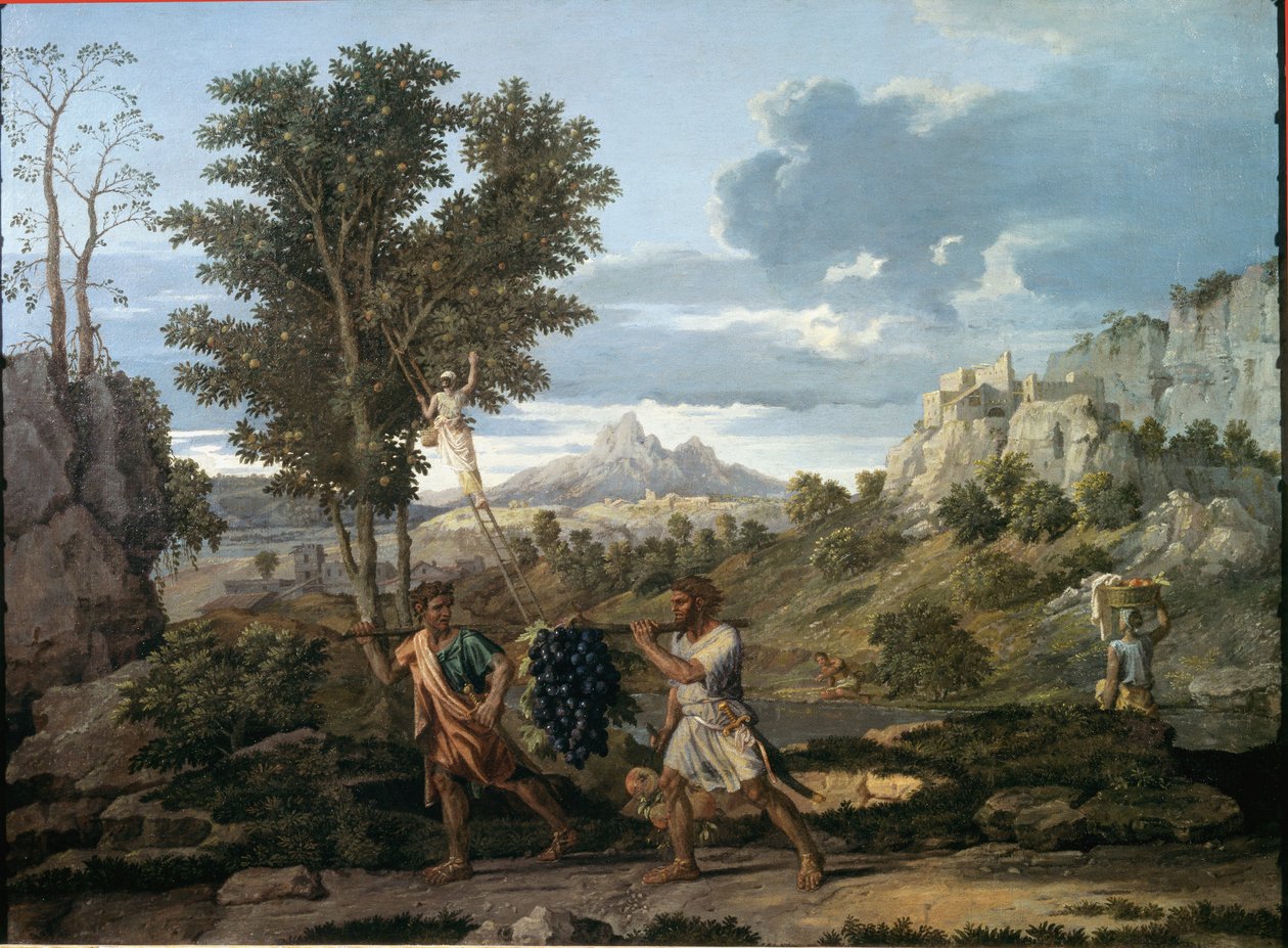 Herbst oder die Trauben aus dem Gelobten Land / Die Rückkehr von Josua und Kaleb mit einer riesigen Traube aus dem Land Kanaan von Nicolas Poussin