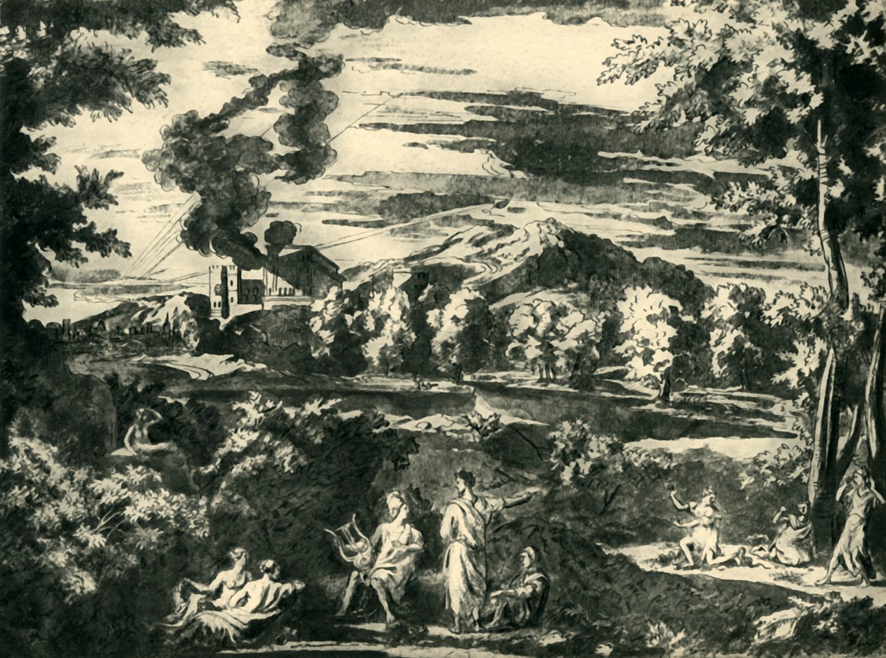 Landschaft mit Orpheus und Eurydike, Mitte 17. Jahrhundert von Nicolas Poussin