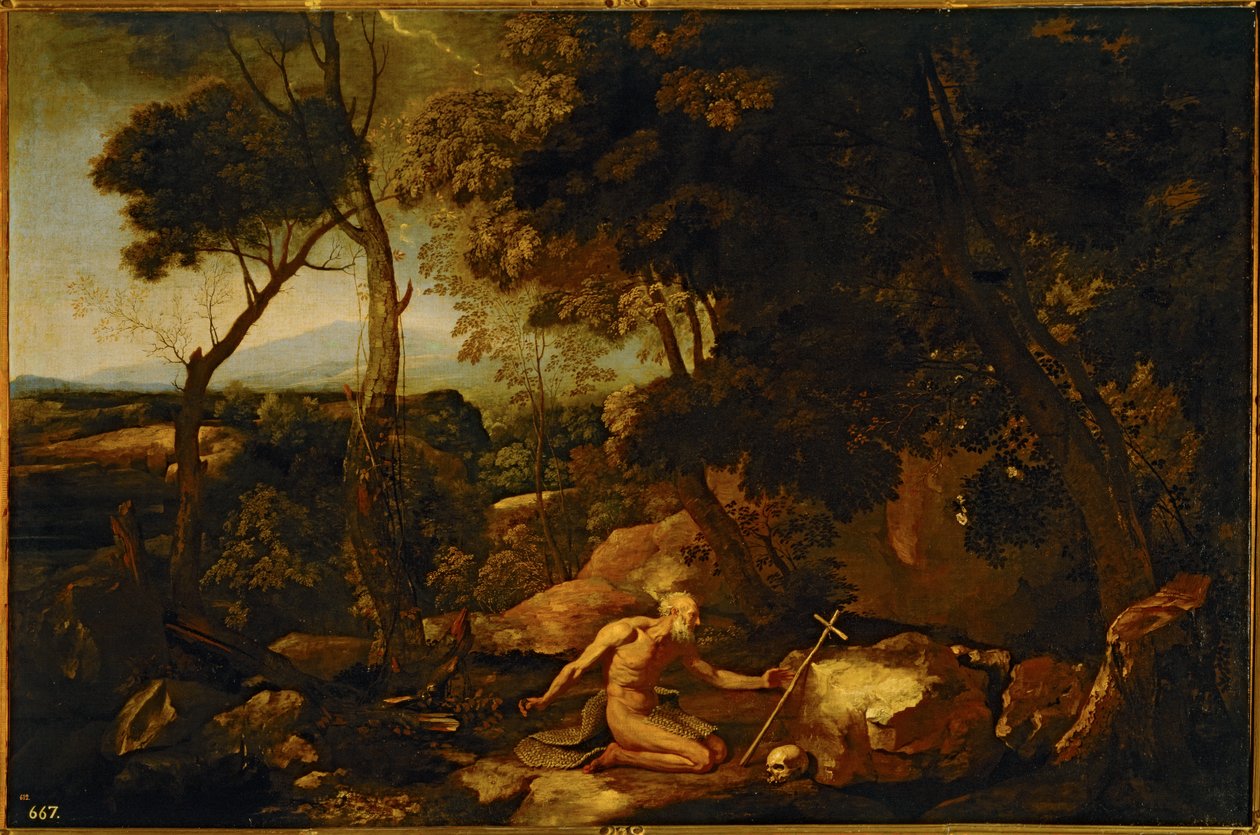 Landschaft mit dem Heiligen Hieronymus von Nicolas Poussin