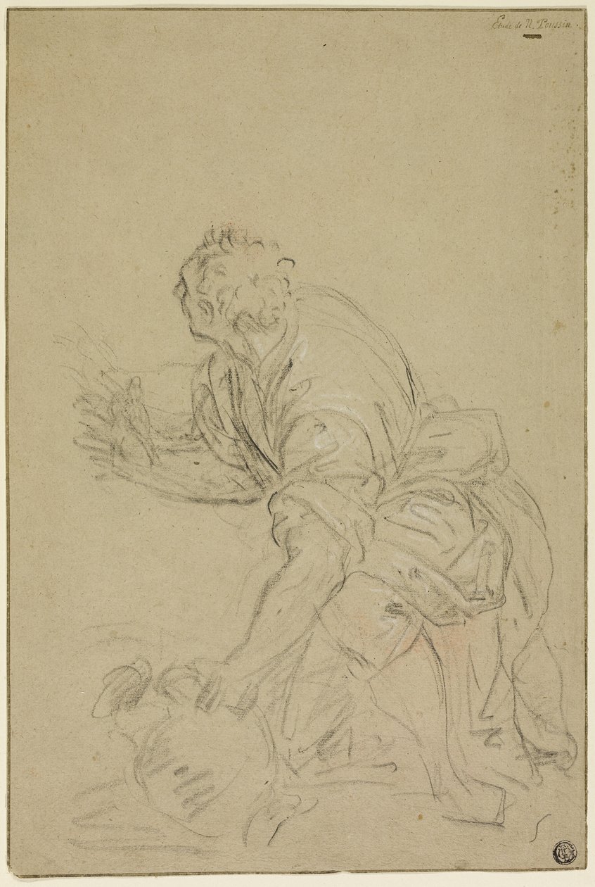 Mann kniend mit Krug (recto); Stehender Mann (verso) von Nicolas Poussin