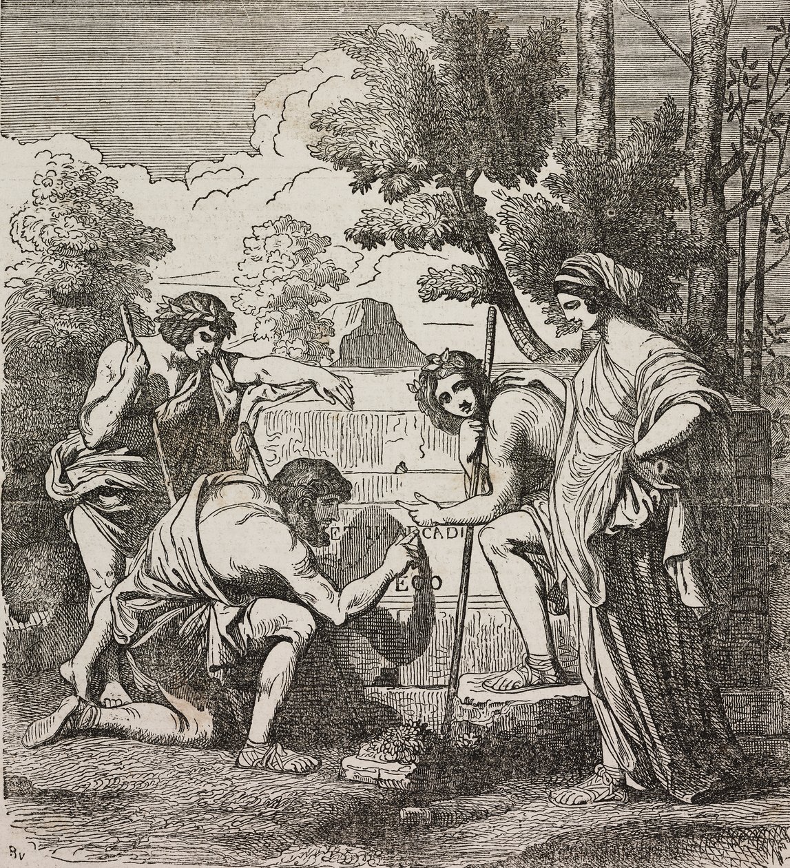 Hirten von Arkadien, nach einem Gemälde von Nicolas Poussin, Illustration aus Teatro universale, Raccolta enciclopedica e scenografica, Nr. 512, 4. Mai von Nicolas Poussin