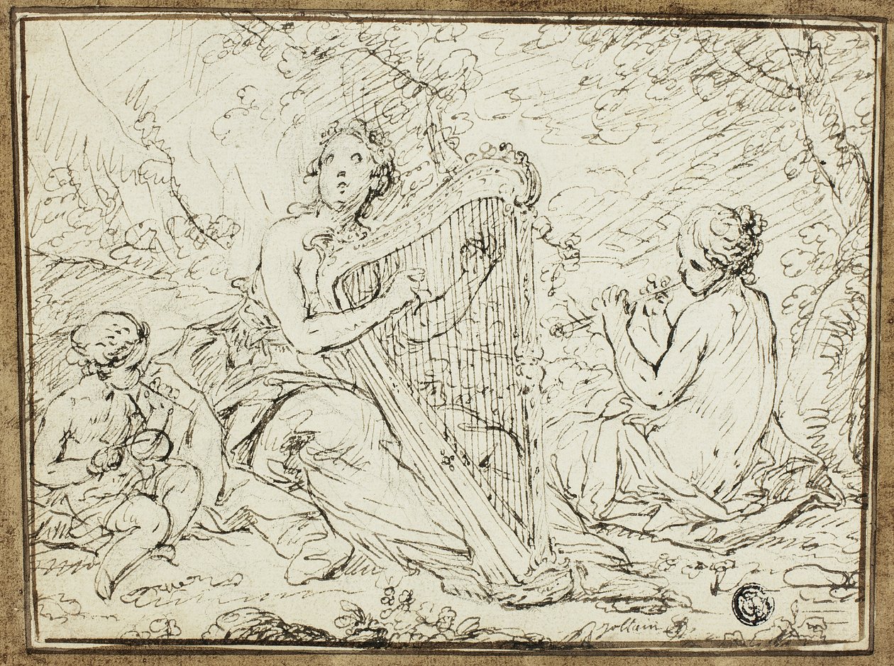 Nymphen spielen Musikinstrumente von Nicolas Rene Jollain