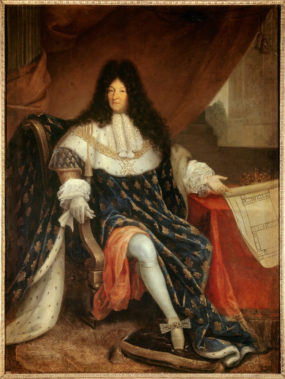 Porträt von Ludwig XIV. (1638-1715) mit dem Plan des königlichen Hauses von Saint Cyr von Nicolas Rene Jollain