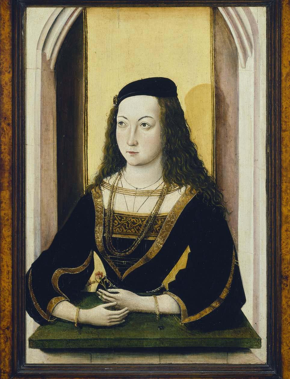 Porträt einer jungen Frau mit Blume, spätes 15. Jahrhundert von Nicolaus Alexander Mair von Landshut