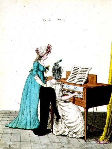 Fig. 104 und 105, Modeplatte aus N. Heideloffs Galerie der Mode, Juli 1798 von Nicolaus von Heideloff