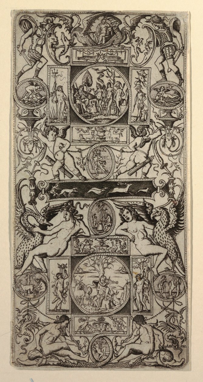 Ornamenttafel mit Orpheus und dem Urteil des Paris von Nicoletto da Modena