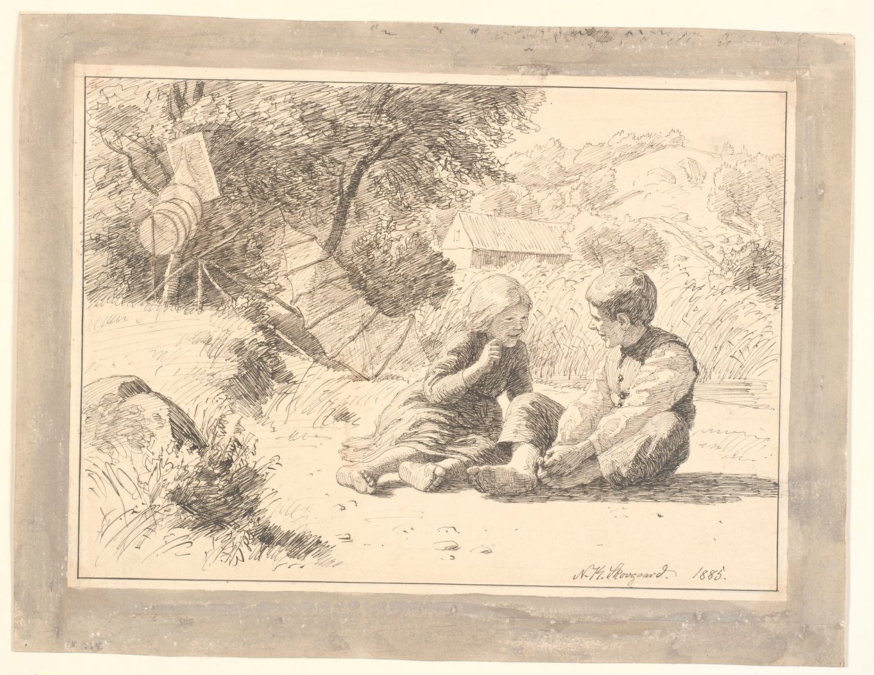 Zwei Kinder am Seeufer in Öströö, Halland von Niels Skovgaard