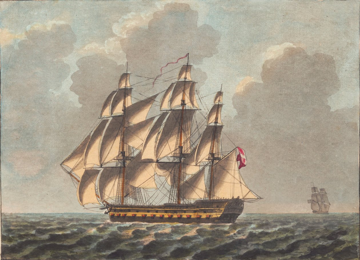 Ein dänisches Linienschiff, das fast vor dem Wind segelt von Niels Truslew