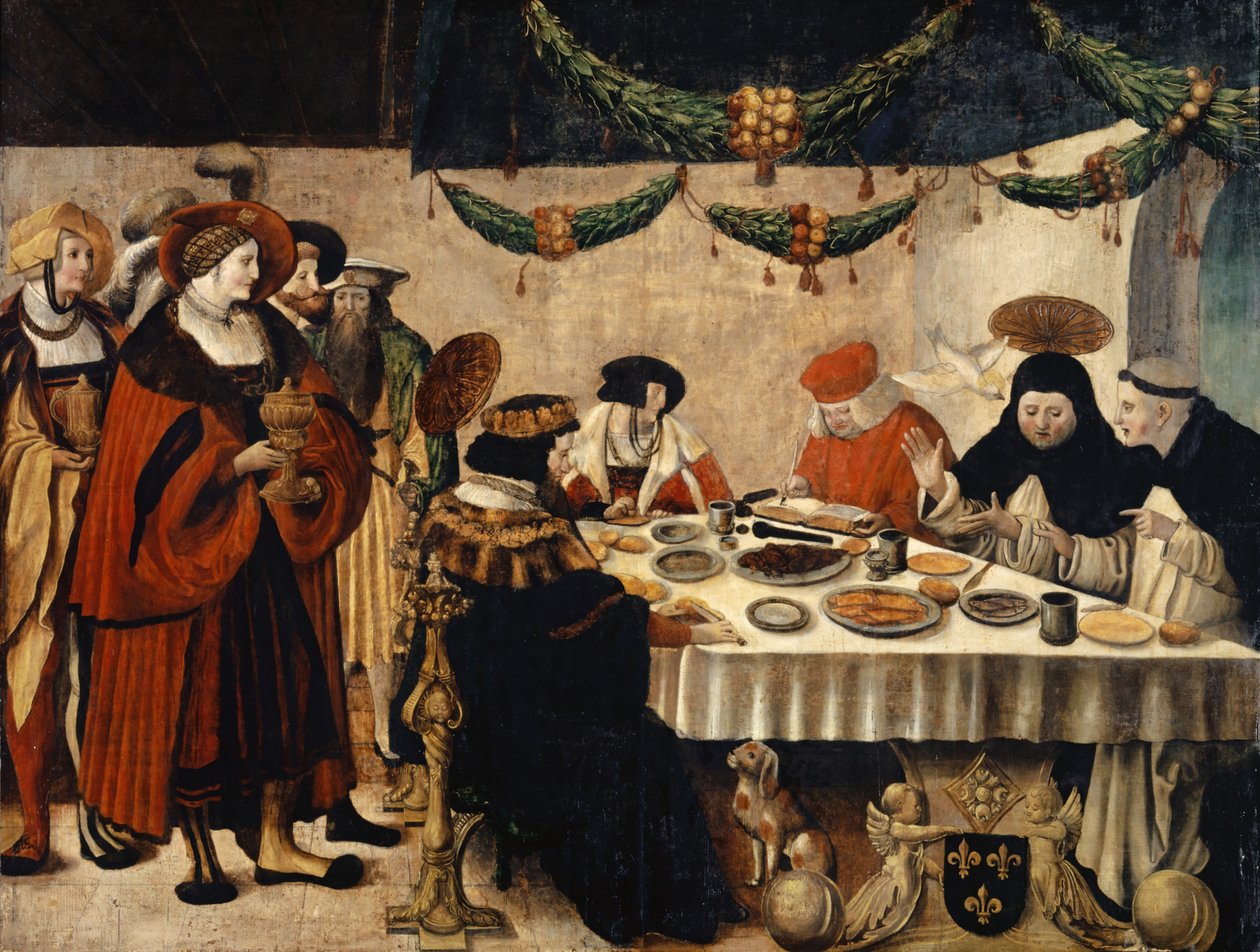 Heiliger Thomas von Aquin am Tisch von König Ludwig dem Heiligen, 1516-18 von Niklaus Manuel