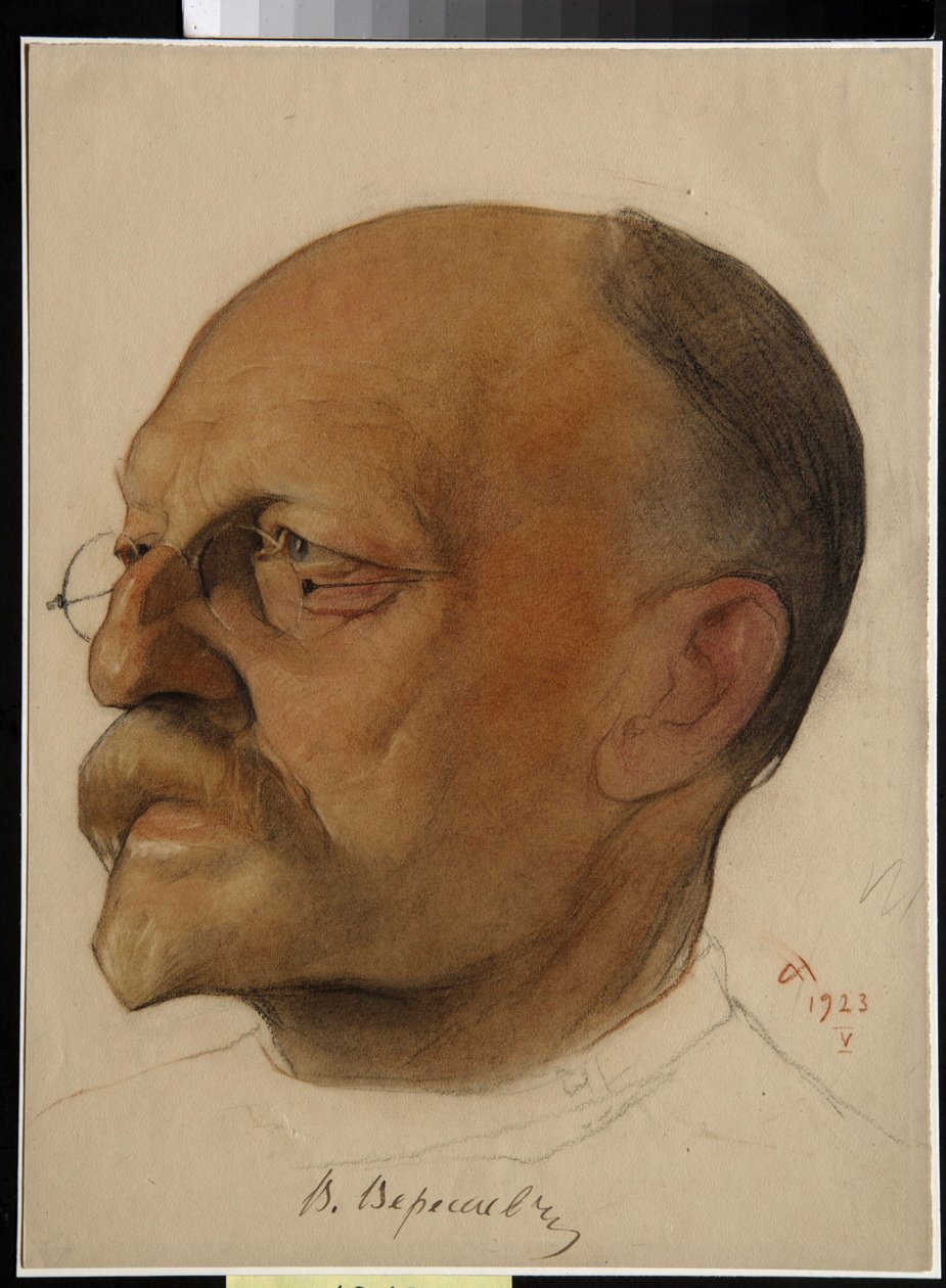 Porträt von Wikenti Wikentjewitsch Smidowitsch, genannt Wikenti Veressaiew (1867-1945), russischer Arzt und Schriftsteller - Zeichnung von Nikolai Andrejewitsch Andrejew (1873-1932) von Nikolai Andreevich Andreev