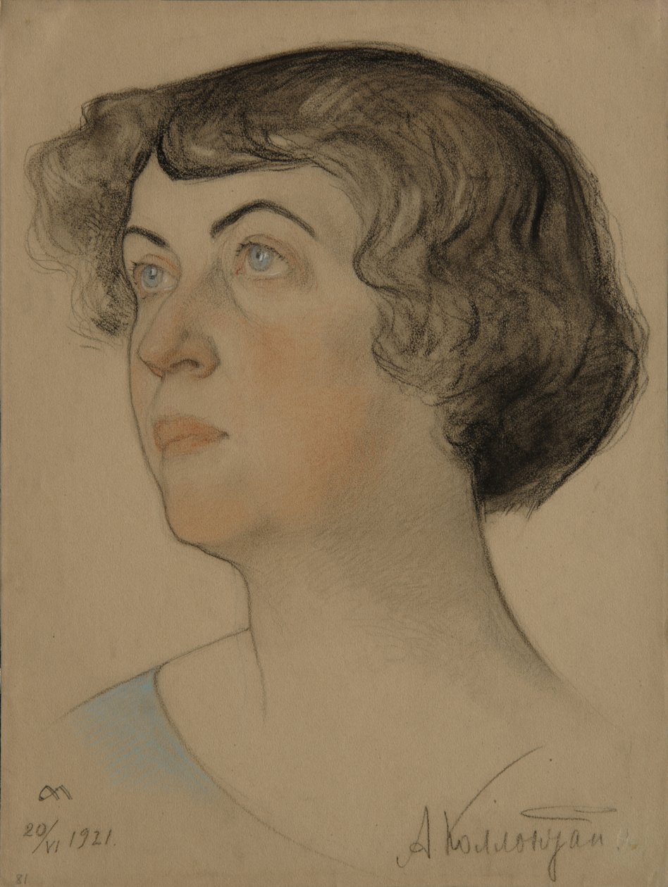 Porträt von Alexandra Michailowna Kollontai 1872-1952, 1921 von Nikolai Andreevich Andreev