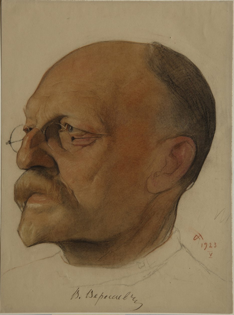 Porträt von Vikenty Vikentyevich Veresaev, 1867-1945, 1923 von Nikolai Andreevich Andreev