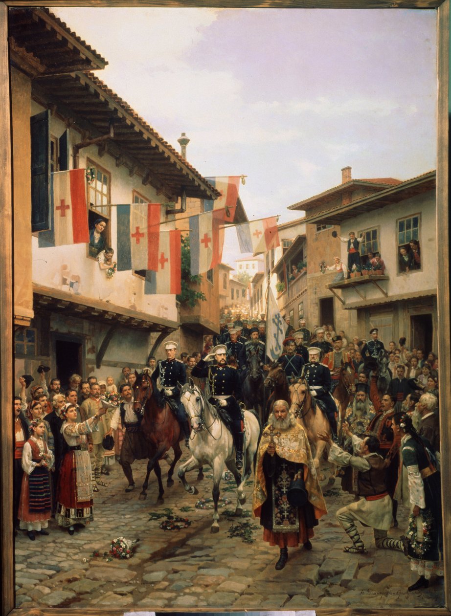 Russisch-Türkischer Krieg 1877-1878: Großfürst Nikolaus Nikolajewitsch von Russland in Veliko Tarnovo am 03.06.1877 in Bulgarien von Nikolai Dmitrievich Dmitriev Orenburgsky