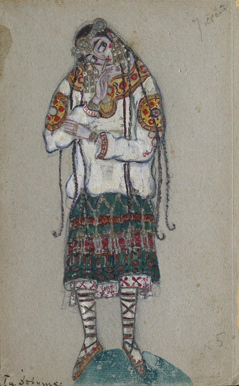 Das Mädchen. Kostümentwurf für das Ballett Le Sacre du Printemps von I. Strawinsky, 1912 von Nikolai Konstantinowitsch Roerich