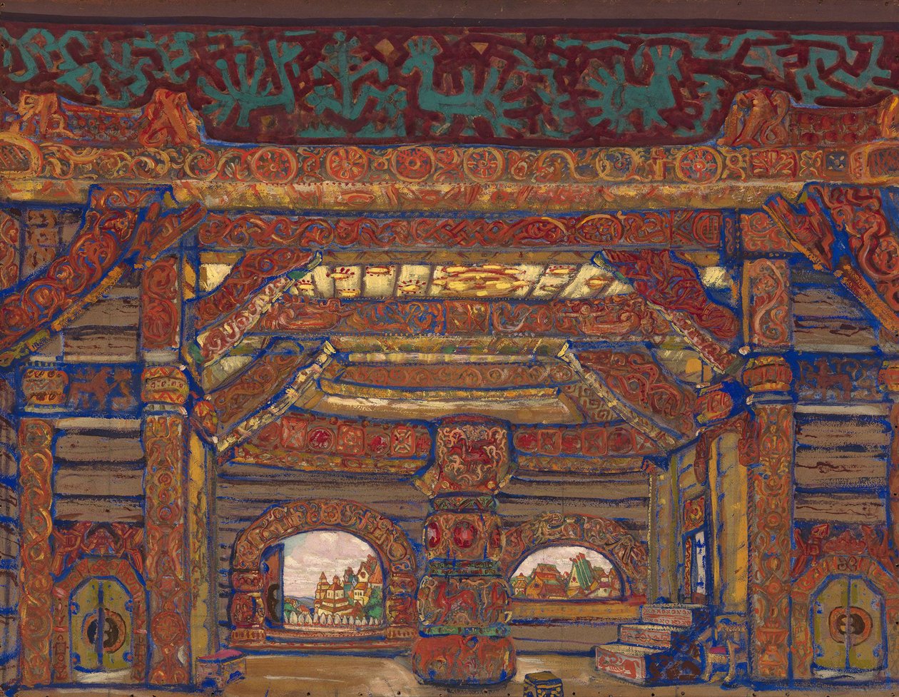 Der Palast des Zaren Berendey. Bühnenbild für das Theaterstück Schneewittchen von A. Ostrowski, 1912 von Nikolai Konstantinowitsch Roerich