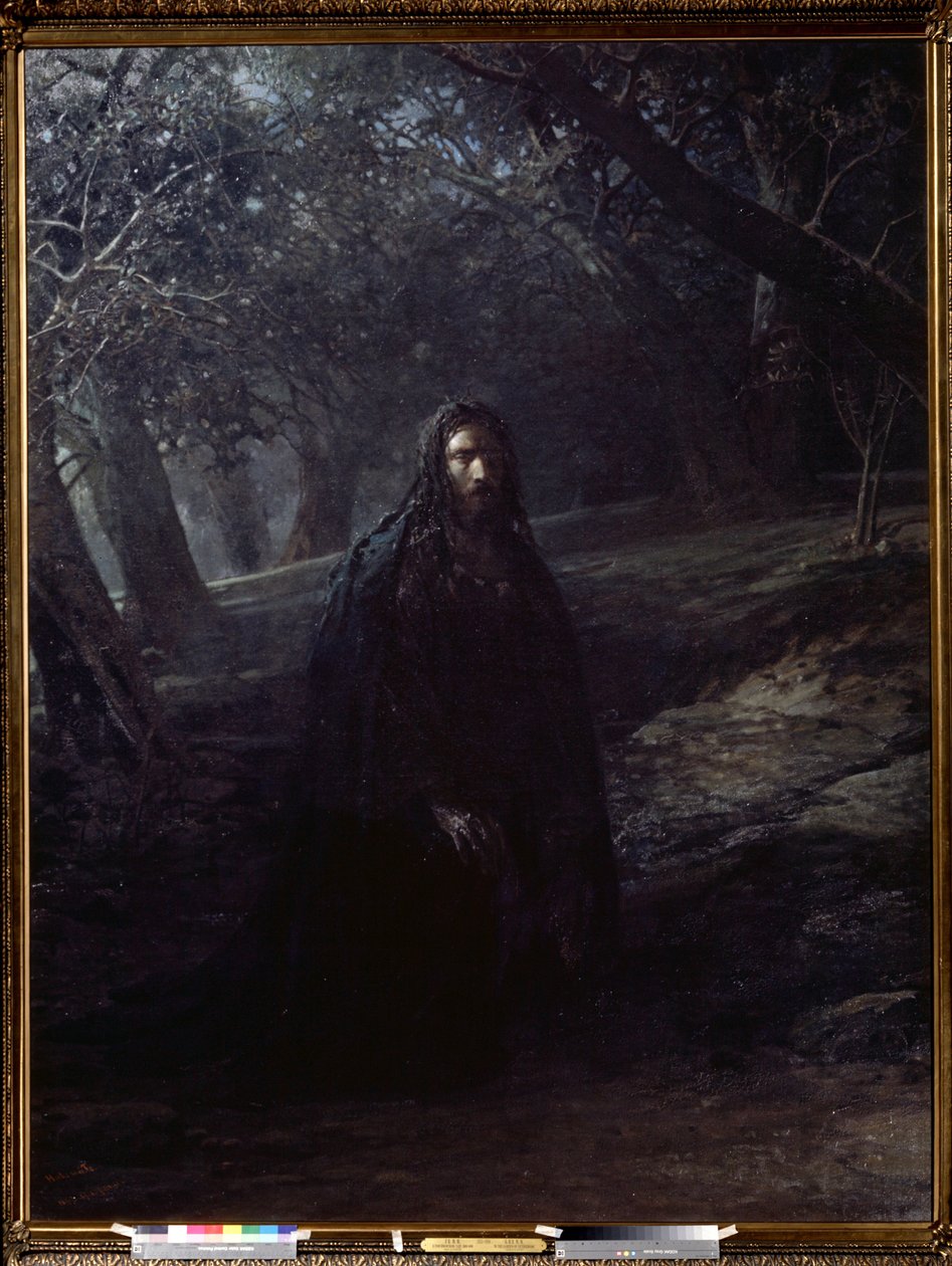 Christus im Garten Gethsemane. Jesus auf dem Ölberg (oder Gethsemane-Hügel) über Jerusalem, entfernt sich von den schlafenden Jüngern, um zu beten, vor seiner Verhaftung. Gemälde von Nikolai Ge (1831-1894) 1869-1880 Staatliches Tretjakow-Galerie, Moskau von Nikolai Nikolajevitch Gay