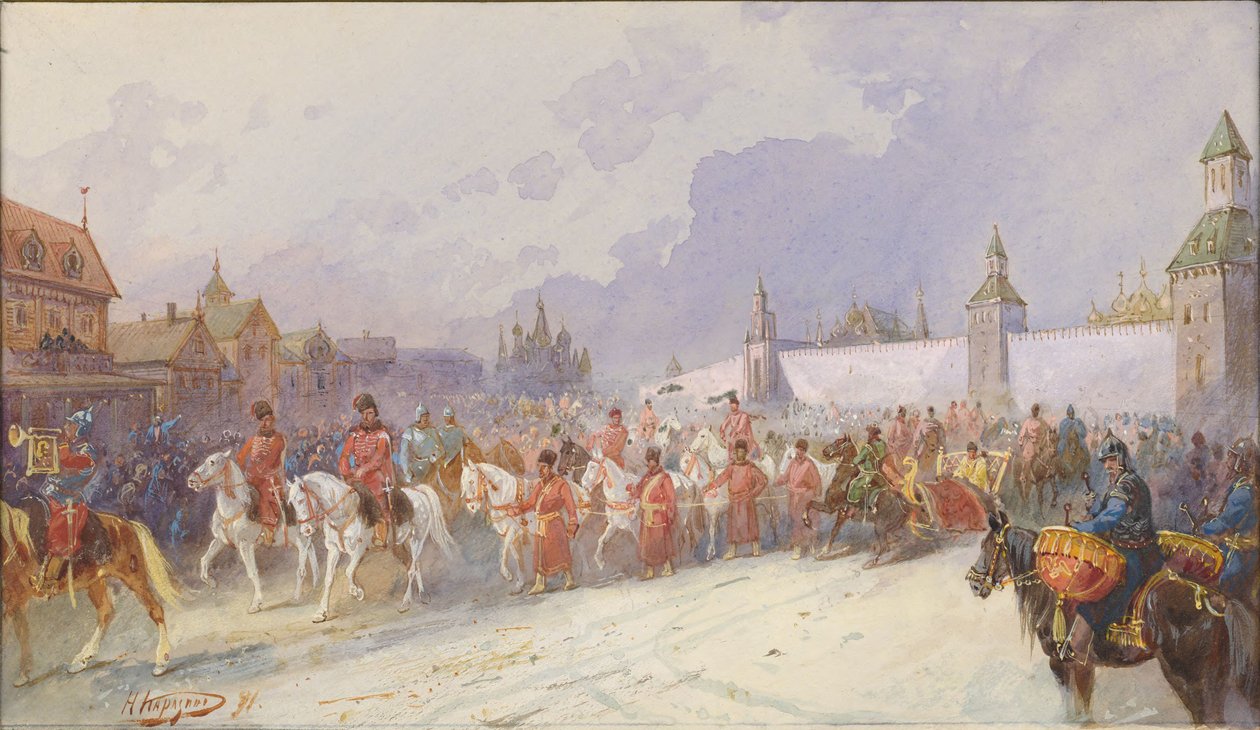 Einzug der gefangenen Familie von Kuchum Khan in Moskau von Nikolai Nikolayevich Karasin