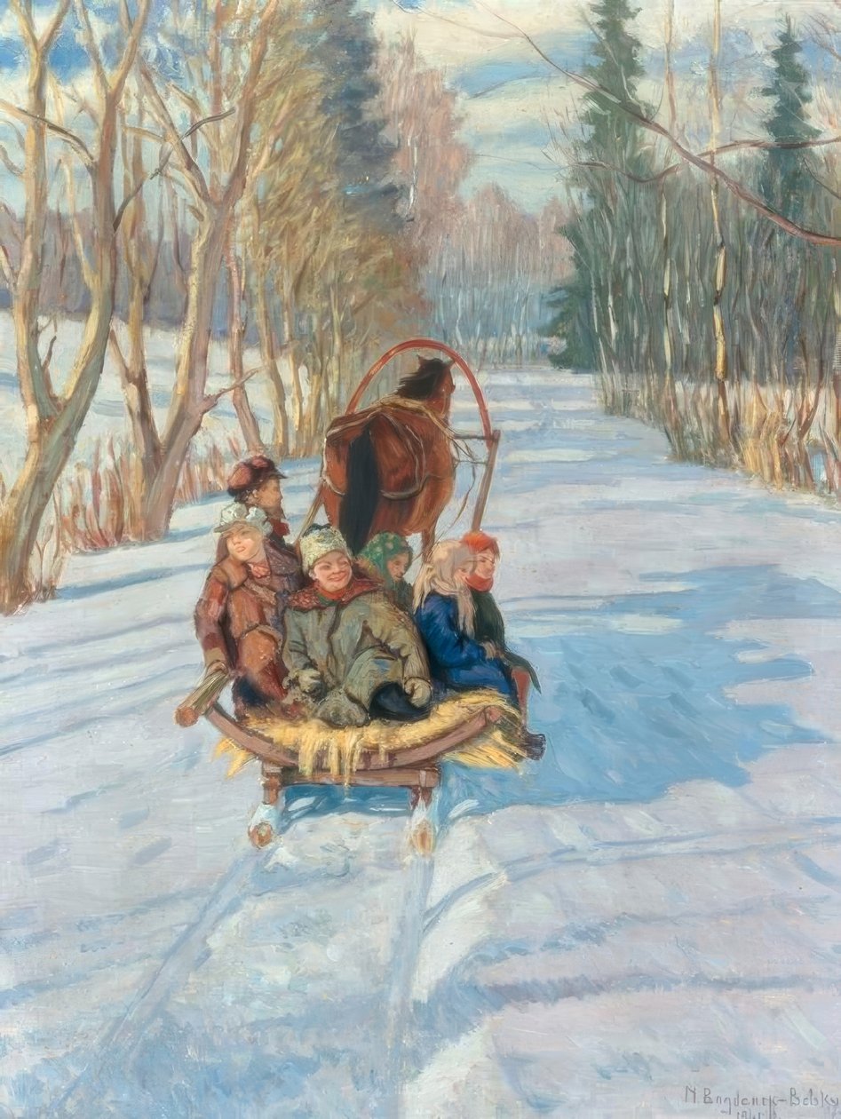 Kinder auf einem Pferdeschlitten von Nikolai P. Bogdanow Bjelski