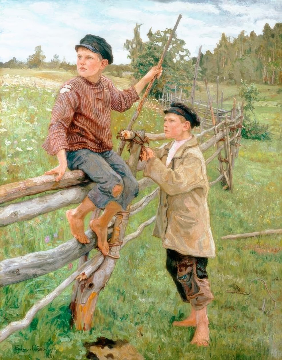 Knaben in einer Landschaft von Nikolai P. Bogdanow-Bjelski
