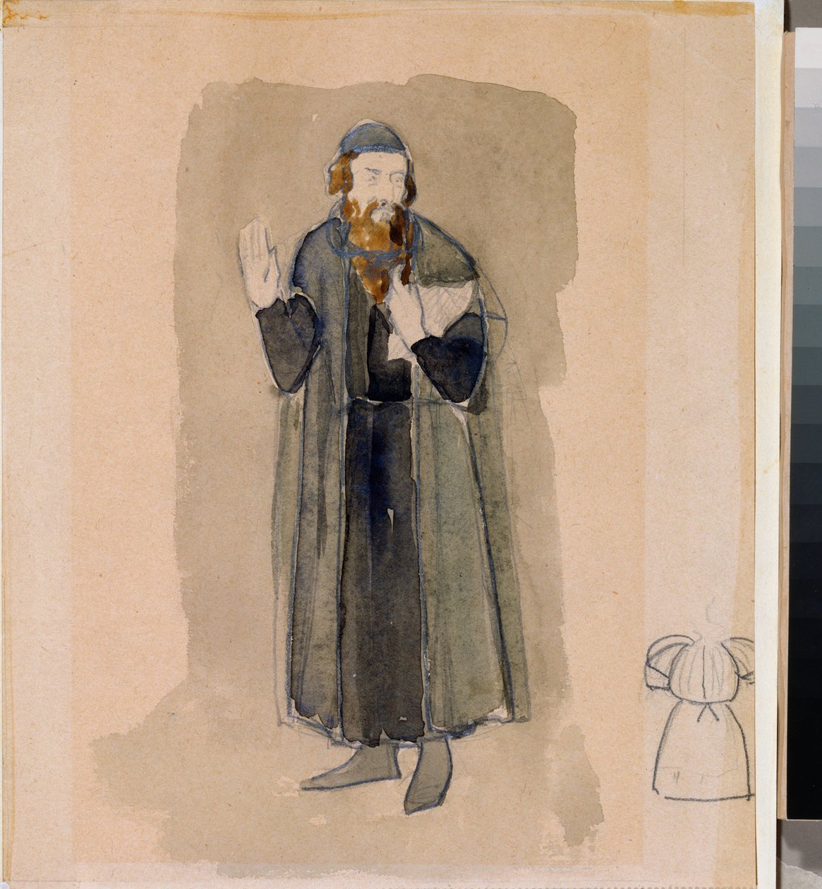 Kostümentwurf, der Wucherer, für das Theaterstück "Der geizige Ritter" von A. Puschkin von Nikolai Pavlovich Ulyanov