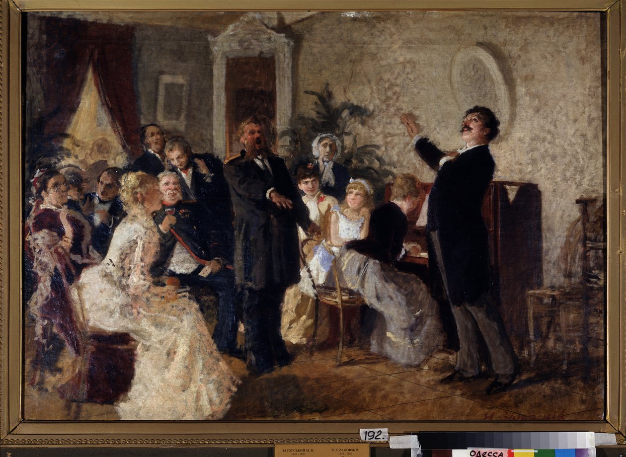 Duo. (Sänger geben ein Konzert in einem privaten Salon) von Nikolai Petrovich Zagorsky