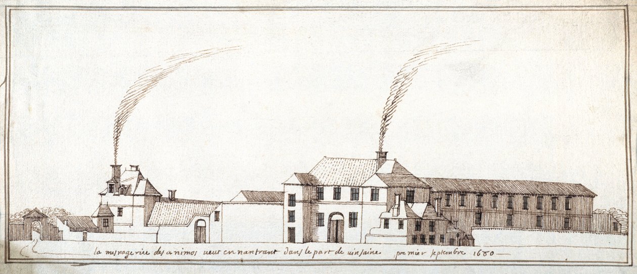 Die Menagerie mit rauchenden Schornsteinen (Feder & Tinte auf Papier) von Noel Gasselin