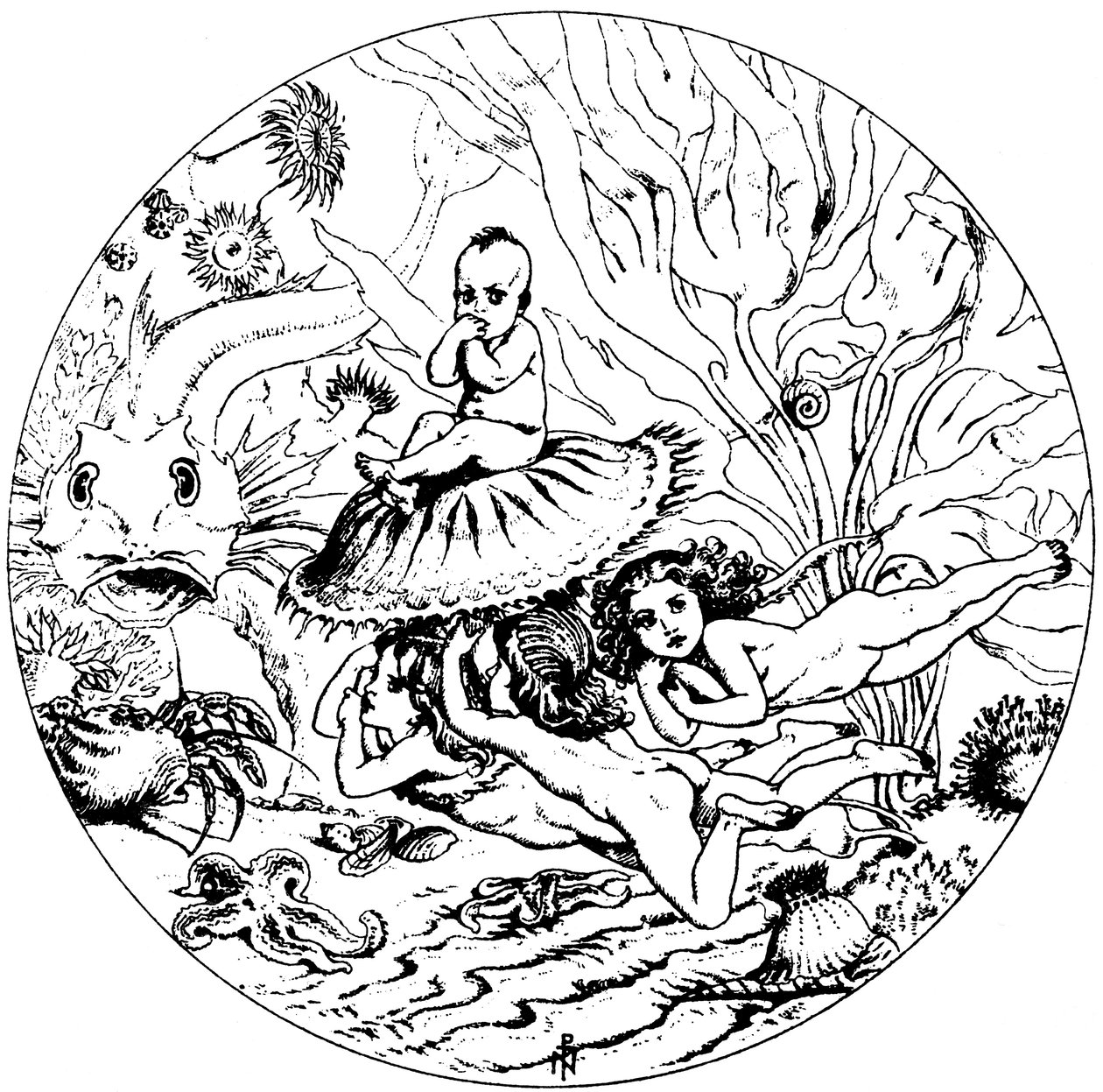 Illustration aus dem Märchen Die Wasserbabys von Charles Kingsley, 1863 von Noel Paton