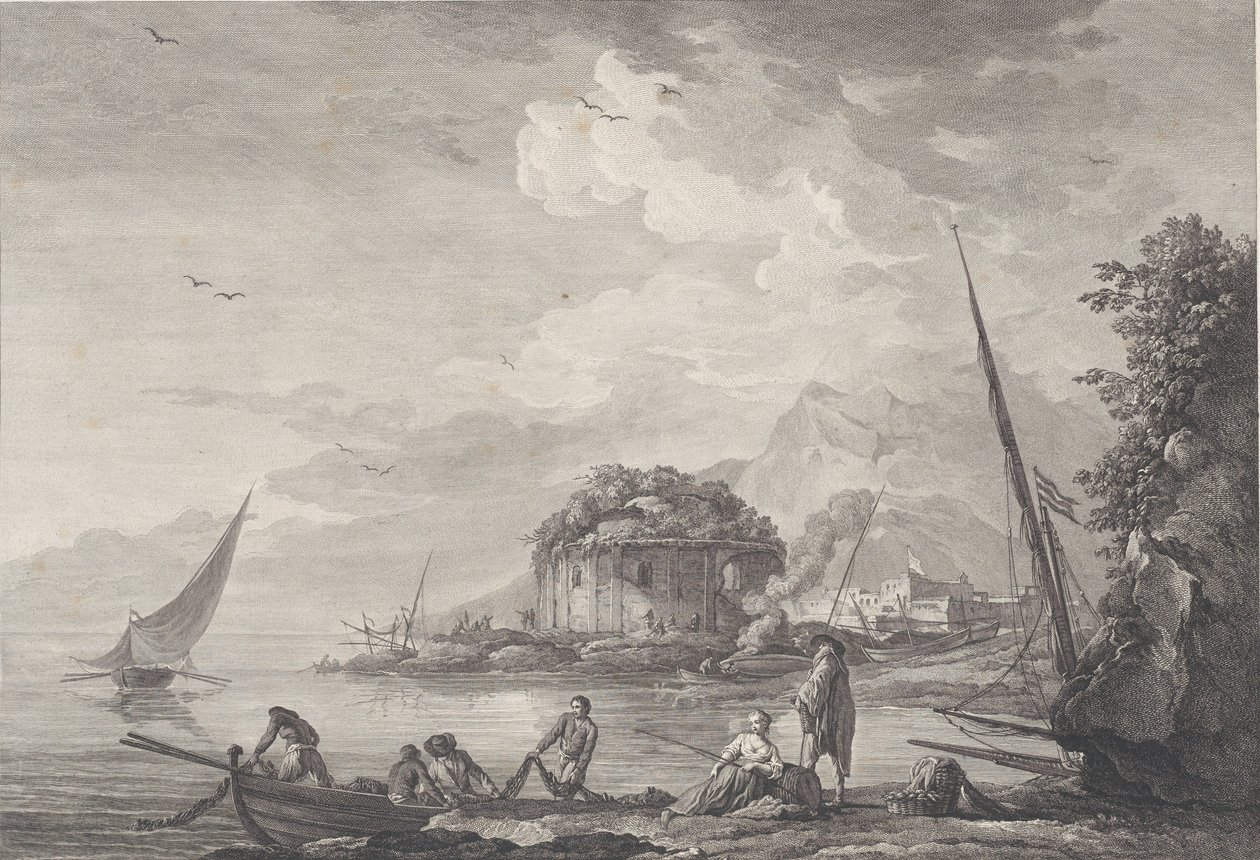 Ansicht der Überreste des Tempels der Venus auf der Insel Nisida in der Nähe von Pouzzol, 1761 von Noël Le Mire
