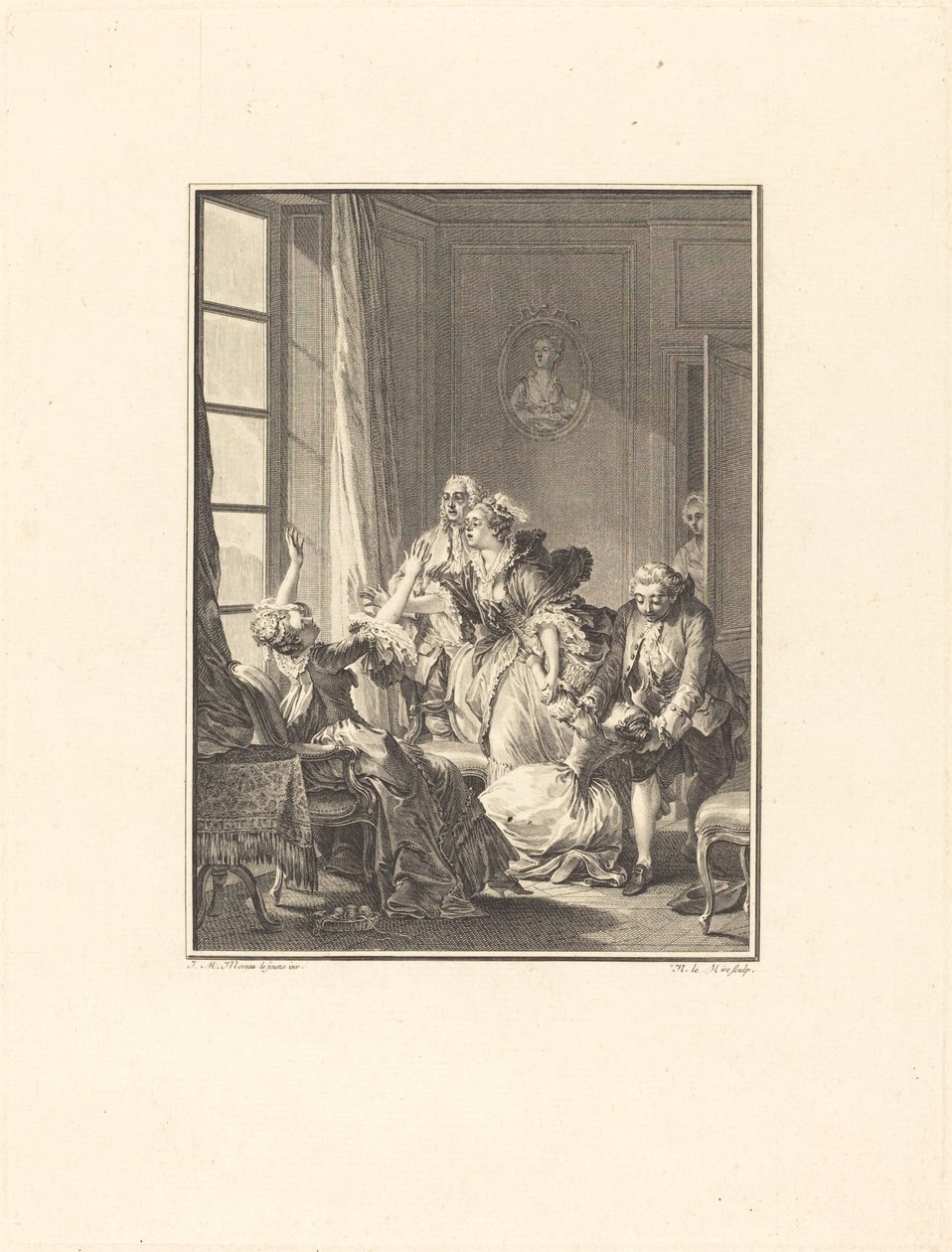 Julie ohnmächtig in einem Sessel von Noël Le Mire after Jean Michel Moreau