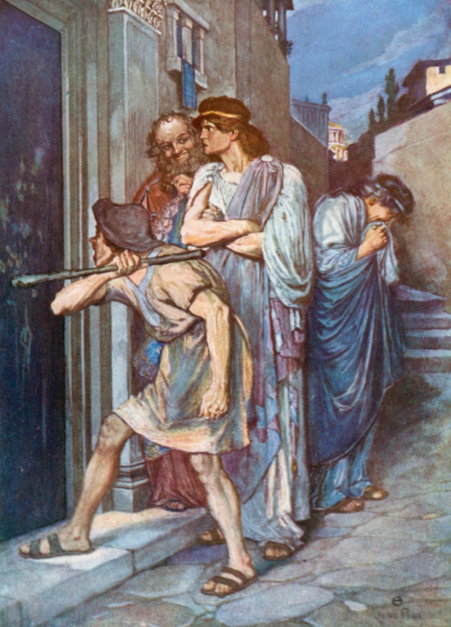 Dromio von Ephesus, "Lass meinen Meister herein!" Die Komödie der Irrungen – Akt III, Szene 1 von Norman Mills (after) Price