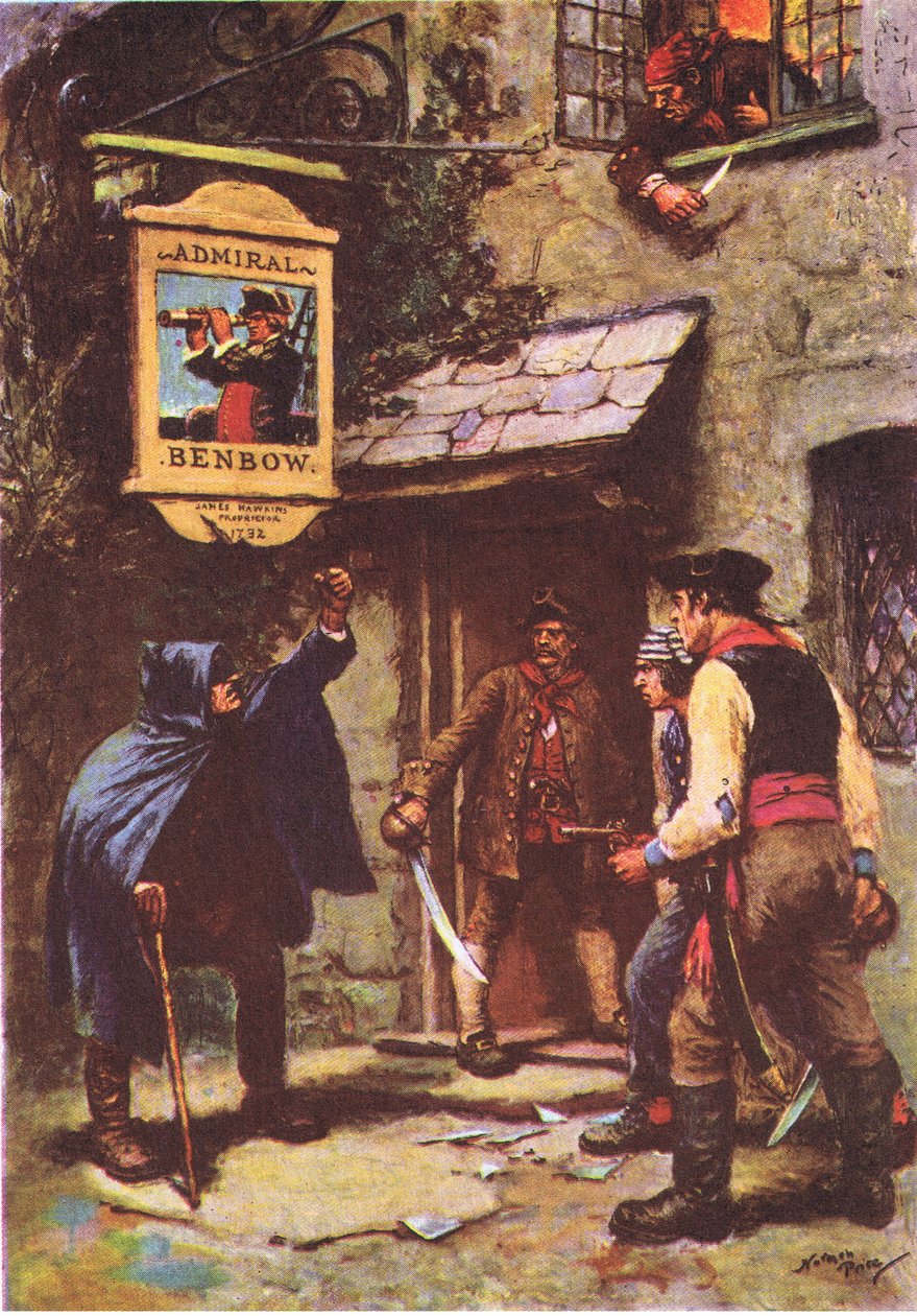 Ein Mann lehnte sich im Mondlicht hinaus, aus Die Schatzinsel, veröffentlicht von MacDonald 1947 von Norman Mills Price