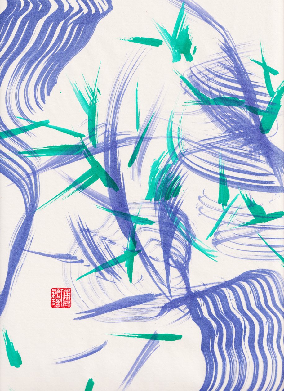 Zen Grüne Bambusabstraktion 2, 2020 von Odilia W. Y. Fu
