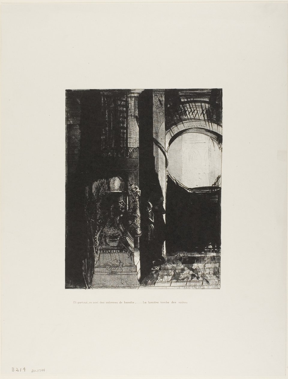 Und auf allen Seiten sind Basaltsäulen,...das Licht fällt von der gewölbten Decke, Platte 3 von 24 von Odilon Redon