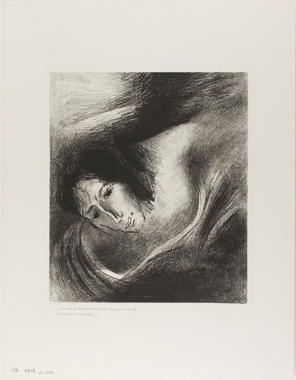 Und der Teufel, der sie verführt hatte, wurde in den Feuer- und Schwefelsee geworfen, wo das Tier und der falsche Prophet sind, Tafel 10 von 12 von Odilon Redon