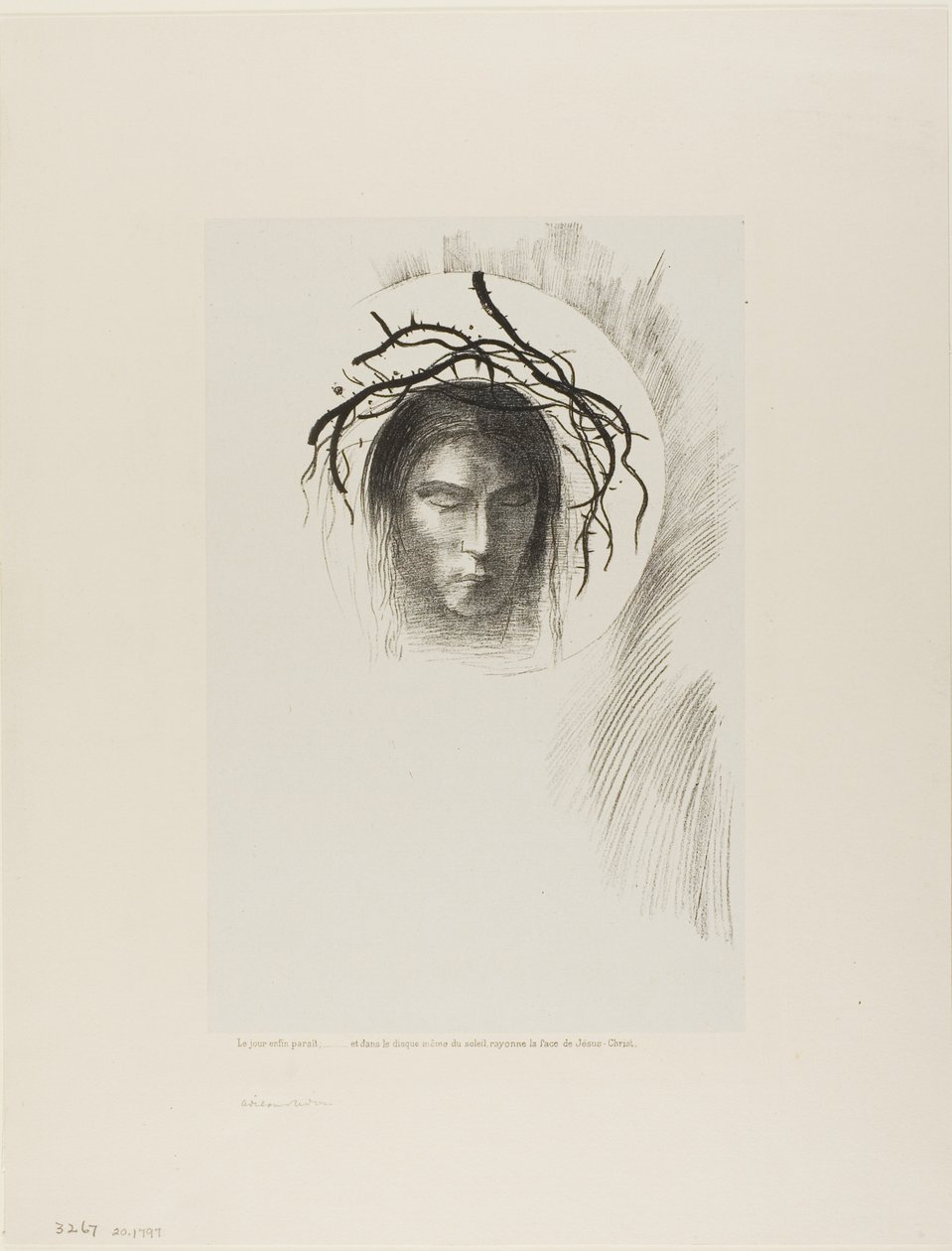 Der Tag erscheint endlich,...und im Sonnenscheibe leuchtet das Gesicht von Jesus Christus, Platte 24 von 24 von Odilon Redon