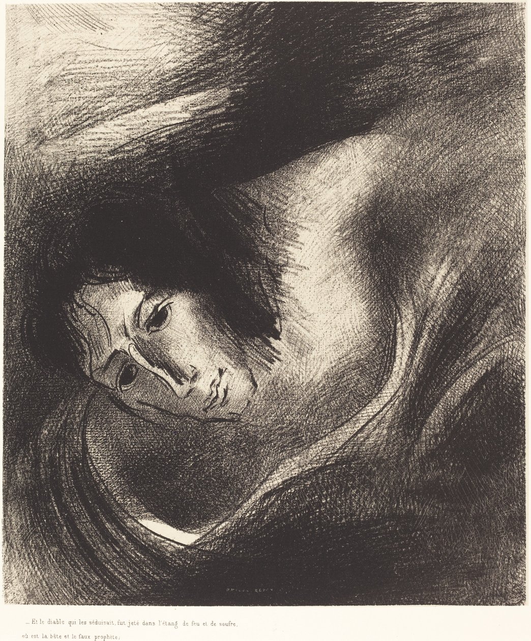 Und der Teufel, der sie verführte, wurde in den Feuer- und Schwefelsee geworfen, wo das Tier und der falsche Prophet sind von Odilon Redon