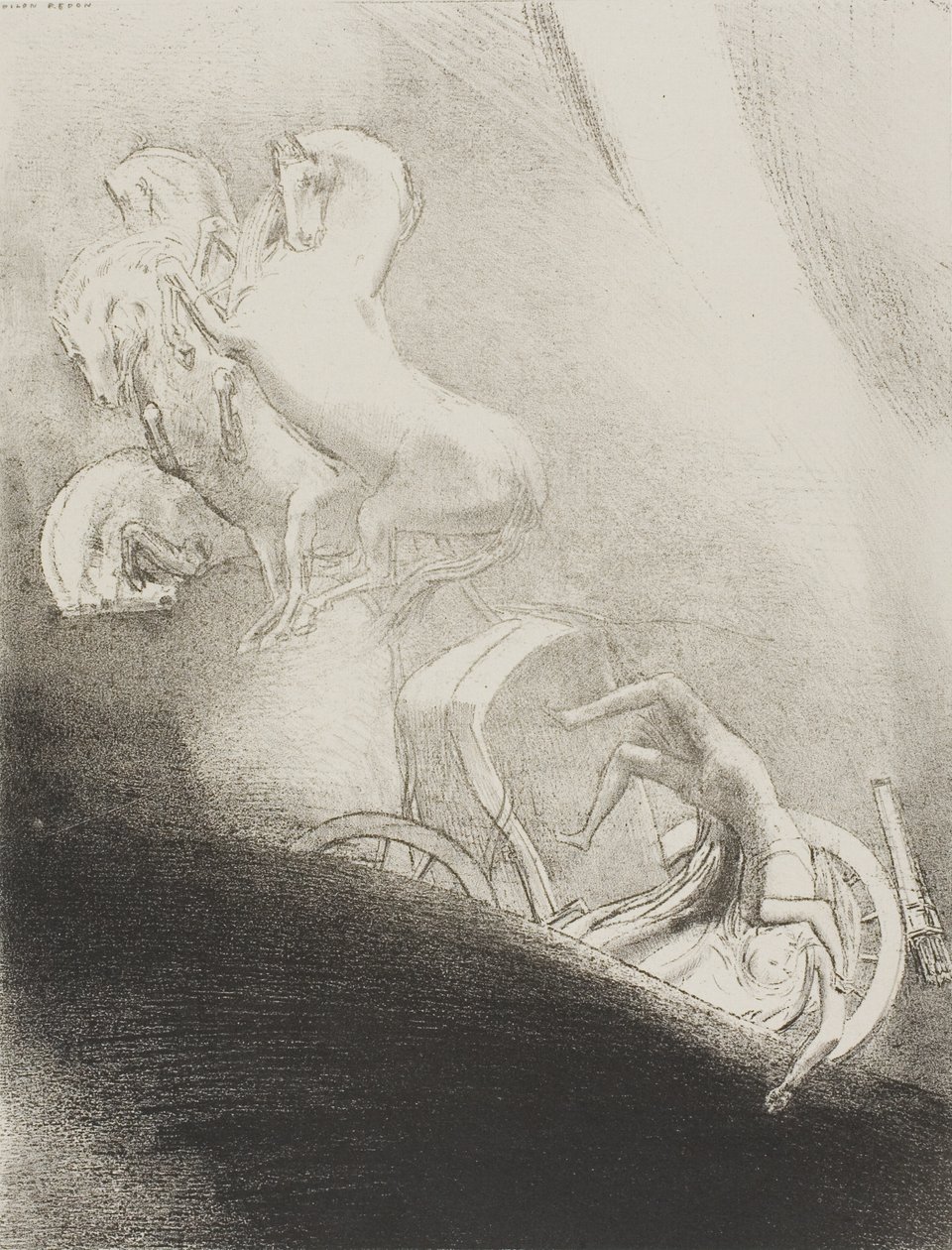 Er stürzt kopfüber in den Abgrund, Tafel 17 von 24 von Odilon Redon