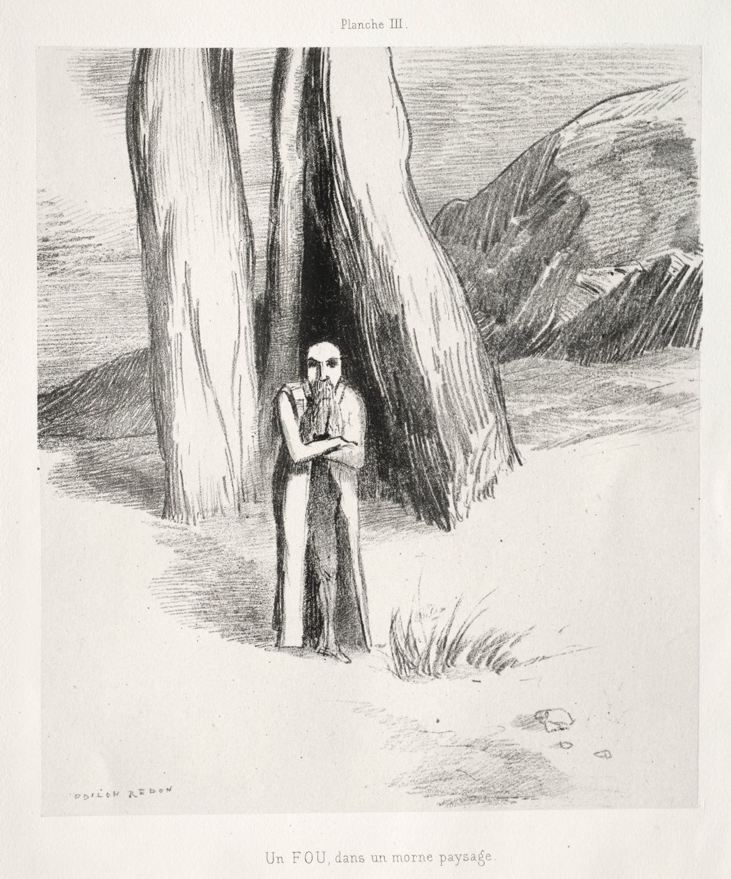 Hommage an Goya: Ein Verrückter in einer düsteren Landschaft, 1885 von Odilon Redon