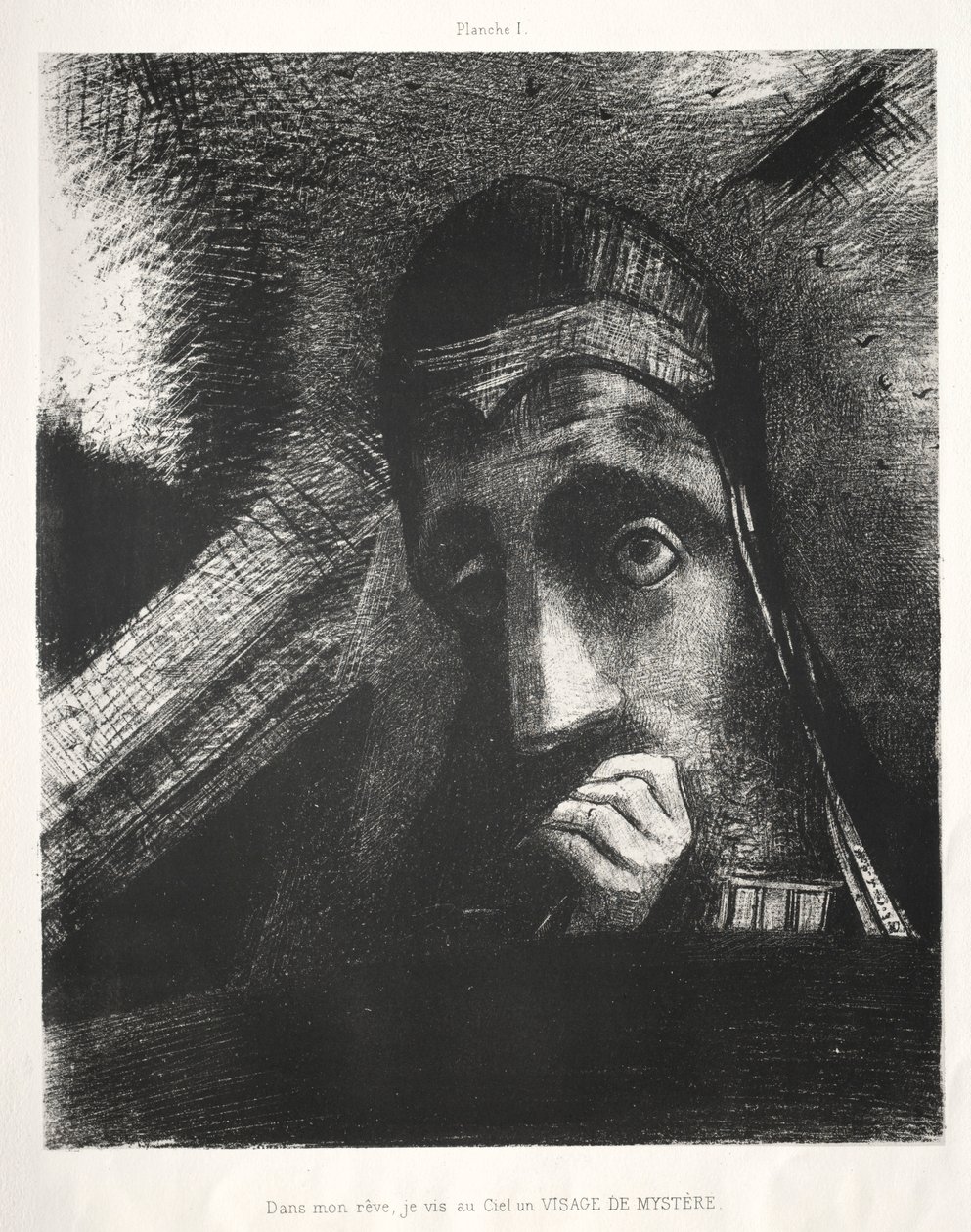 Hommage an Goya: In meinem Traum sah ich am Himmel ein geheimnisvolles Gesicht, 1885 von Odilon Redon