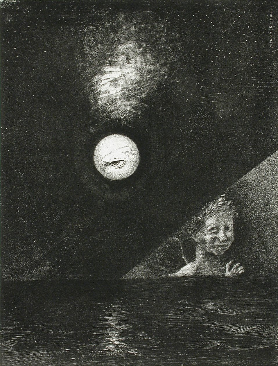 Am Horizont, der Engel der Gewissheit, und im dunklen Himmel, ein fragender Blick. Serie: Für Edgar von Odilon Redon